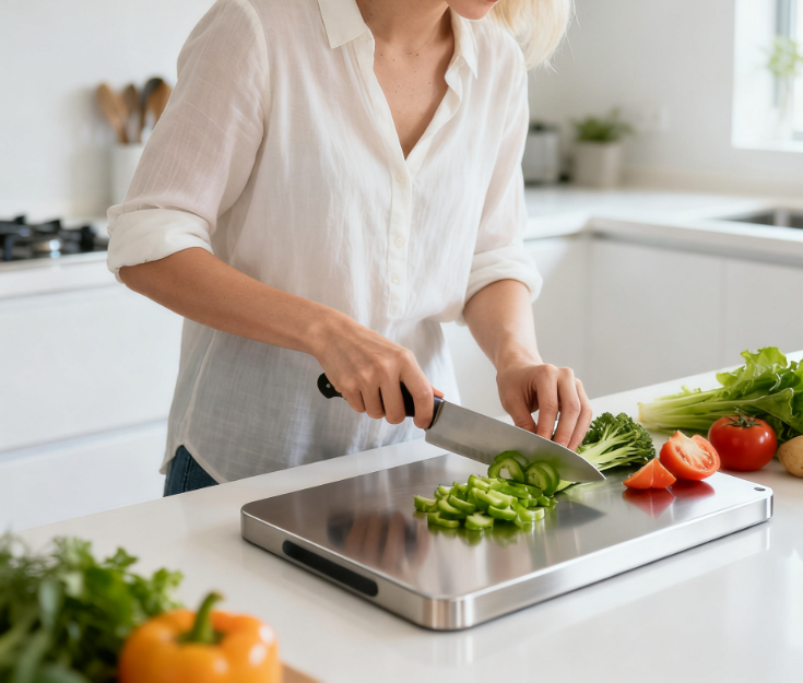 Double-Sided Stainless Steel Cutting Board, Wheat Straw PP, 16×11 Inch, Dishwasher Safe